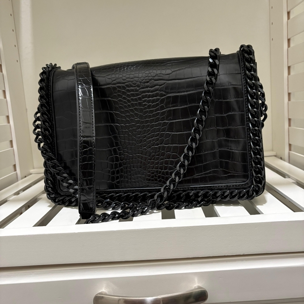ALDO Trabeth Embossed Chain Crossbody Purse Black | Gold Chain | Medium Bag